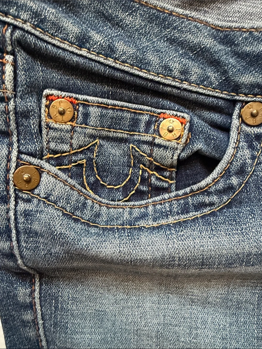 True Religion Men's Straight Leg Faded Blue Jeans